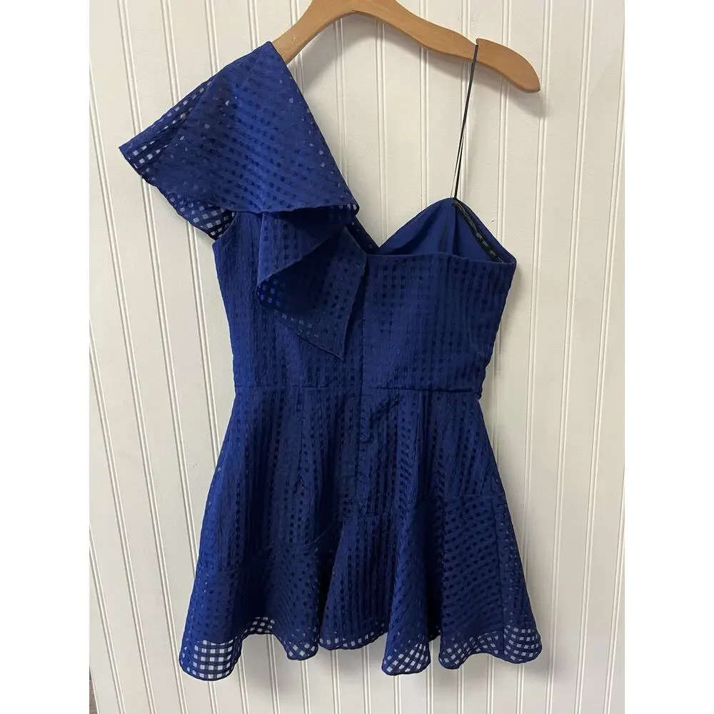 NWOT Amanda Uprichard Mckinnon Dress Navy One Shoulder Ruffle Mini Chic Sexy Med - Picture 5 of 5